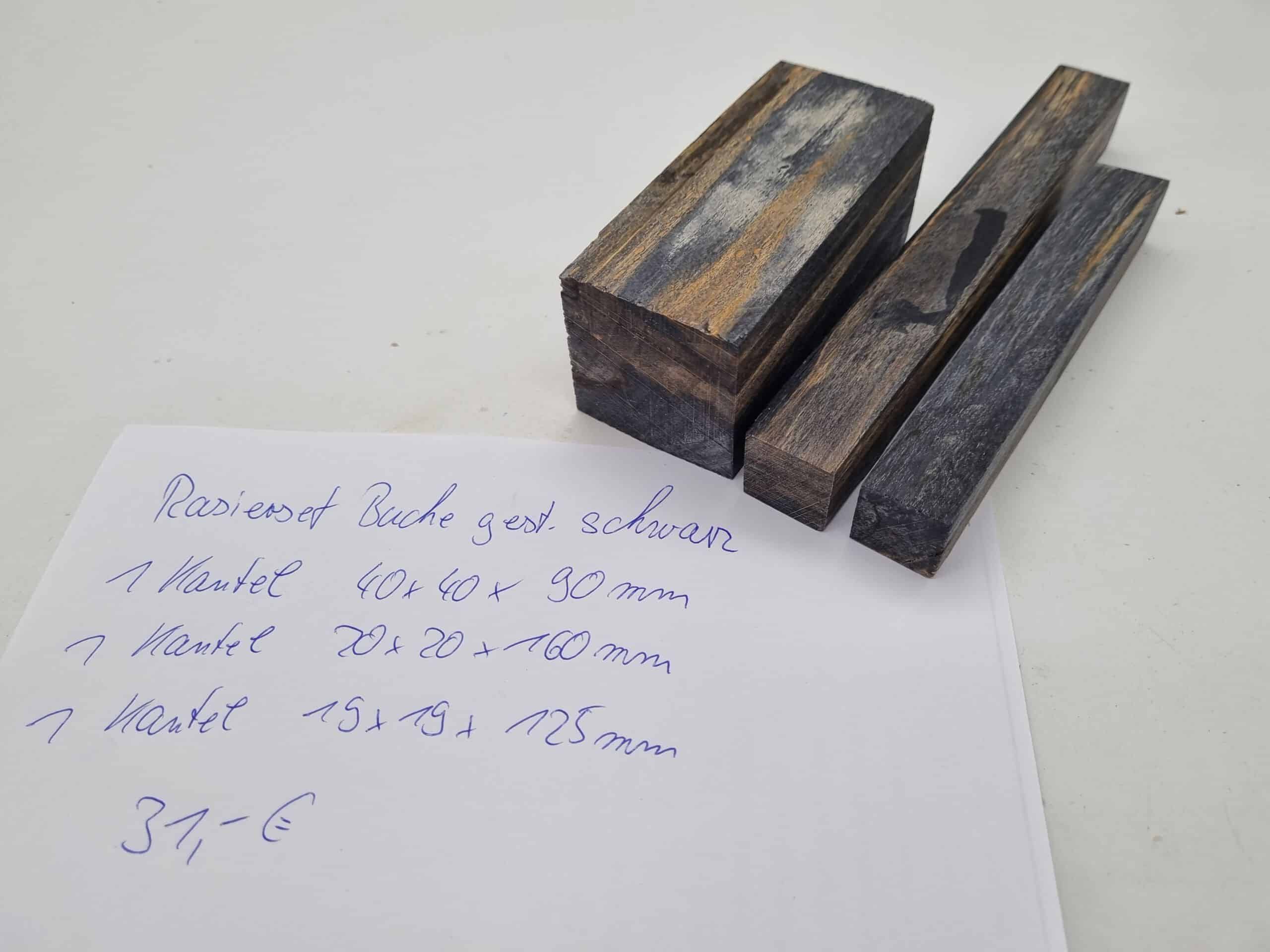 Rasierset Buche gestockt schwarz stabilisiert 3 Teilig